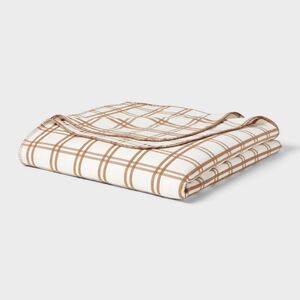 King Brushed Cotton Blanket Ivory/Brown Plaid - Threshold